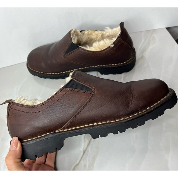 UGG Brown Leather Slip On Winter Shoes Men Sz 8 Fur Wool Shearling Lined 5141 main image 8